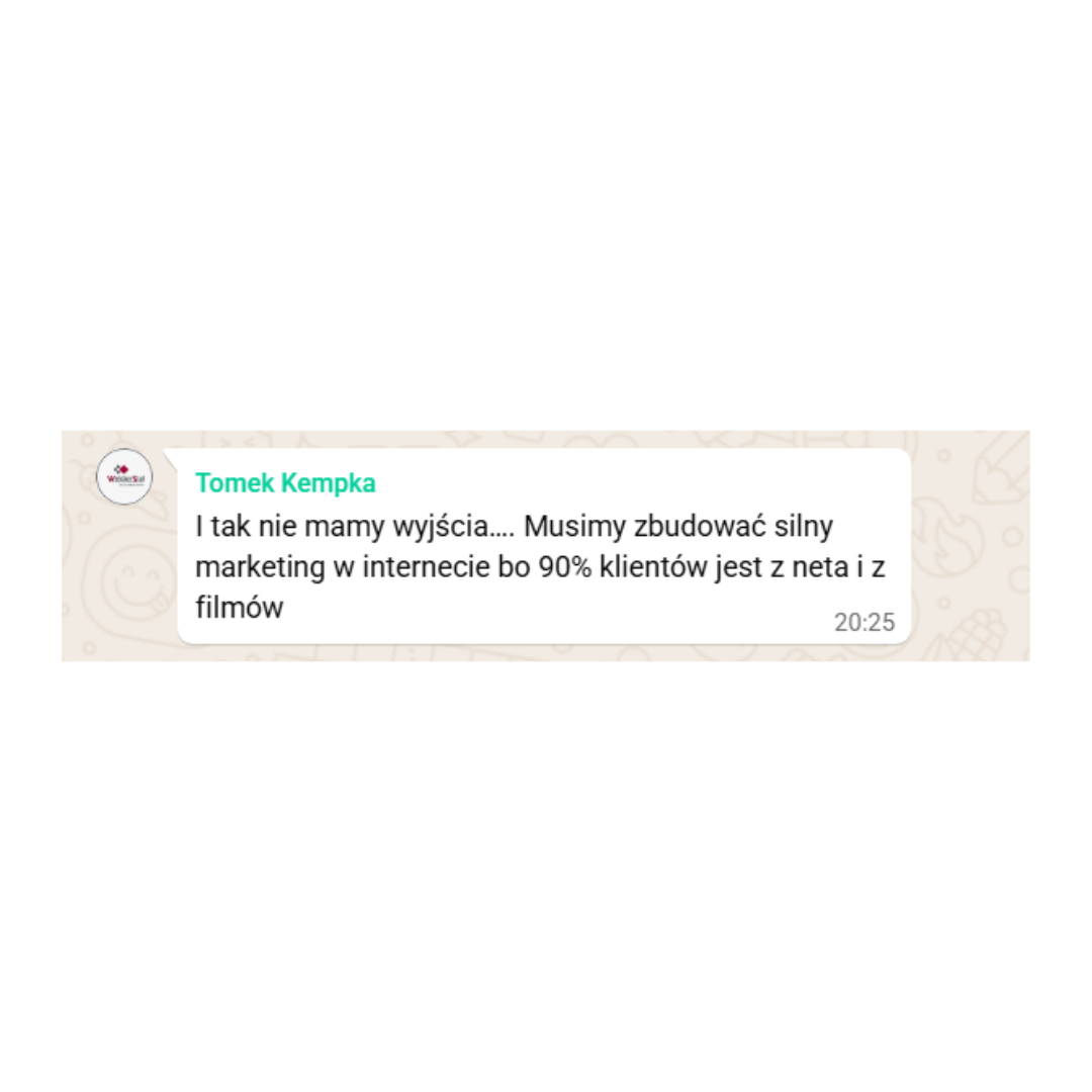 Wiadomość od Tomka Kempki z Welderstal: 90% klientów jest z neta i z filmów